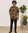 Men's Kente Patchwork Ankara Short Sleeve Senator Top