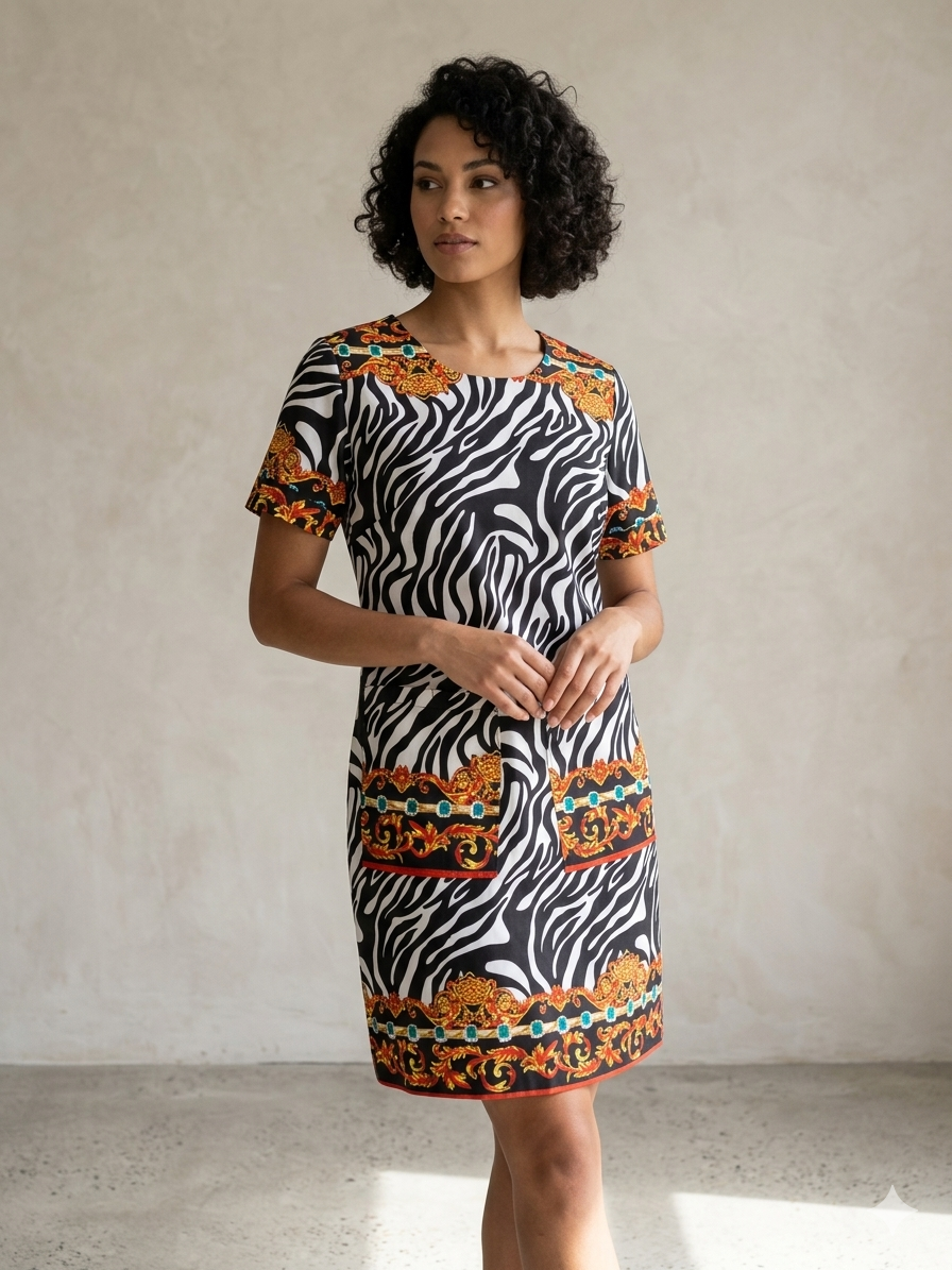 Zebra Baroque Print Mini Dress