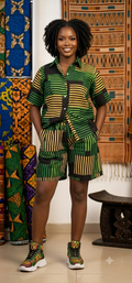 Ankara Green Stripe Women's Shorts and Top Set