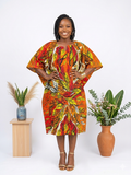 Autumn Leaf Print Ankara Kaftan Dress