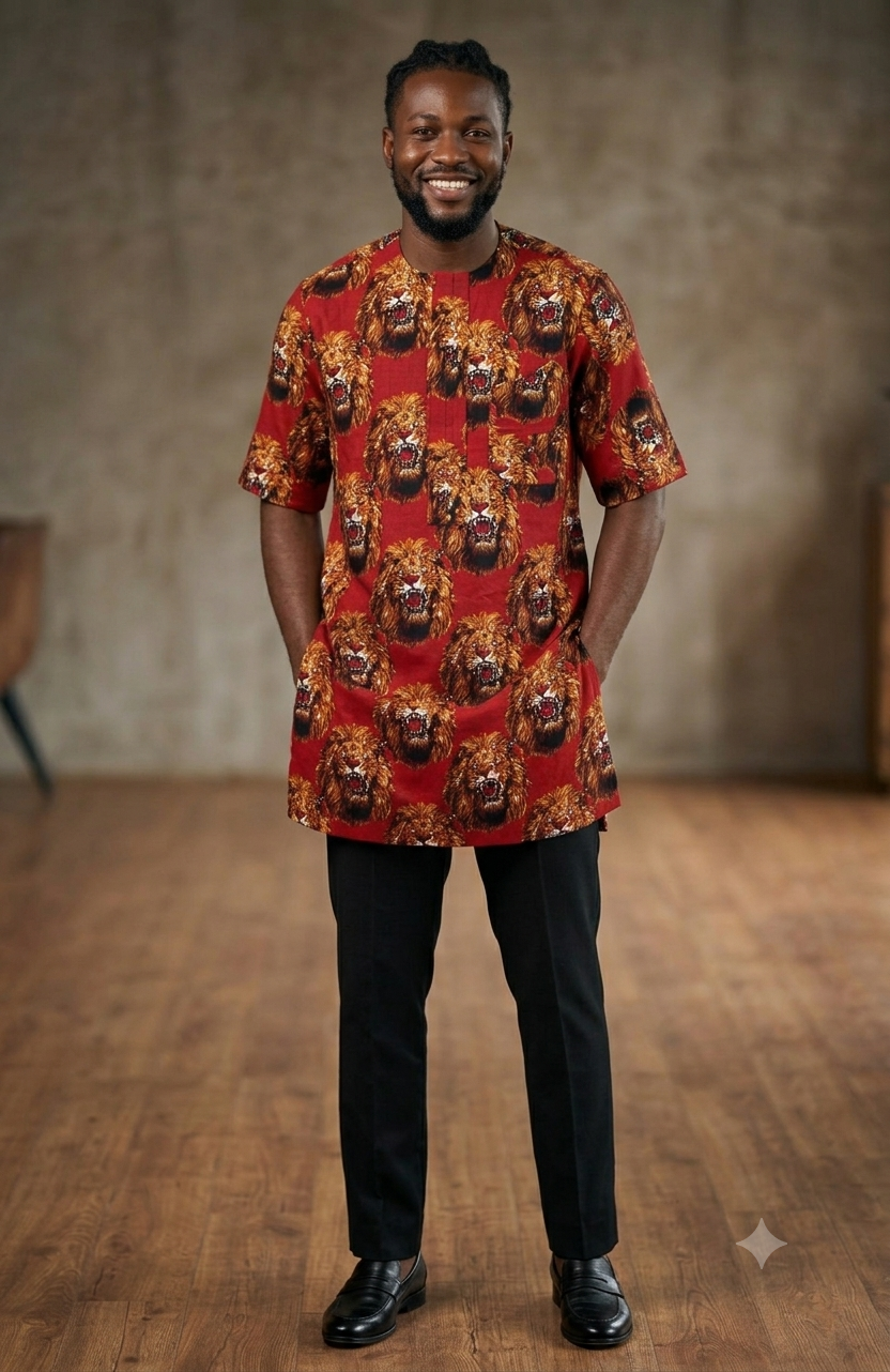 Red Lion Head Isiagu Top – Regular Length