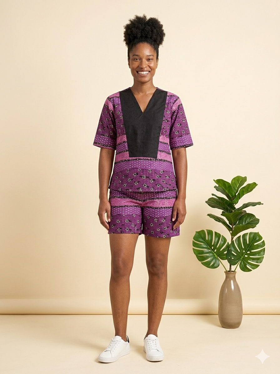 Ankara Floral Dot Print Women's Shorts and Top Set