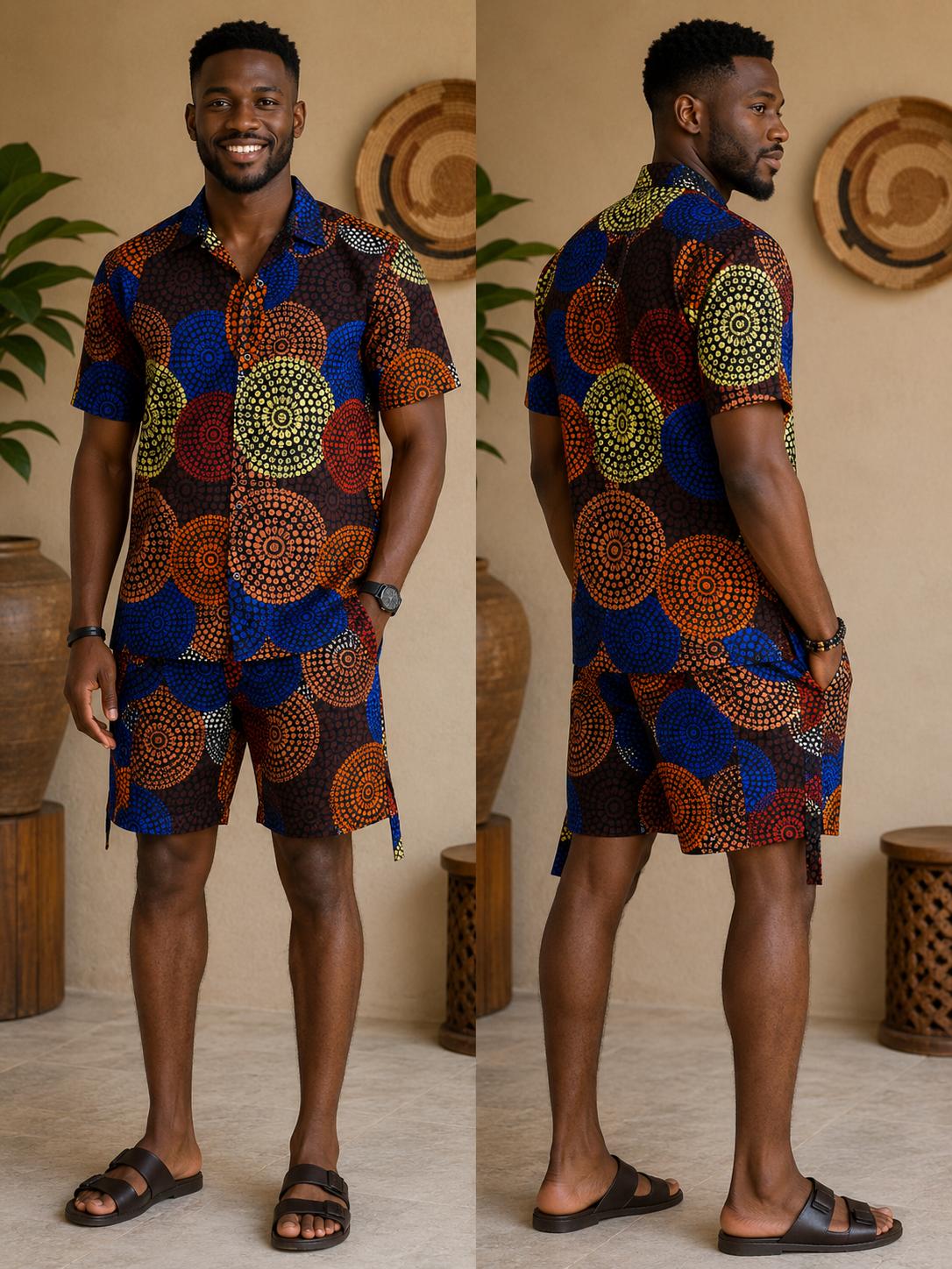 Men's Multicolor Mandala Print Ankara Short Set
