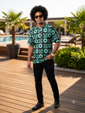 Men's Ankara Mint Geometric Circle Print Senator Top