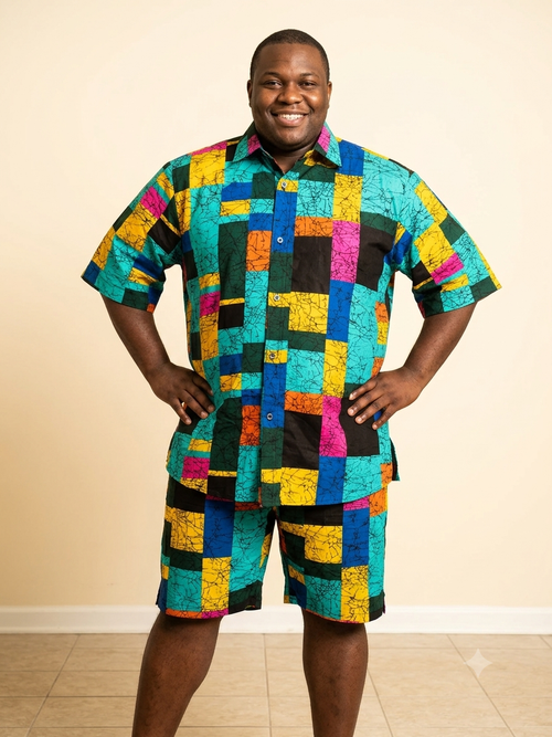 African Block Print Men's Shirt & Shorts Set
