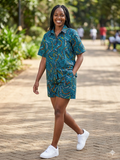 Ankara Teal Rainbow Arc Swirl Women's Shorts and Top Set