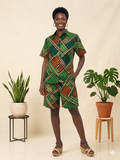 Ankara Forest Green Rust Patchwork Women's Shorts and Top Set