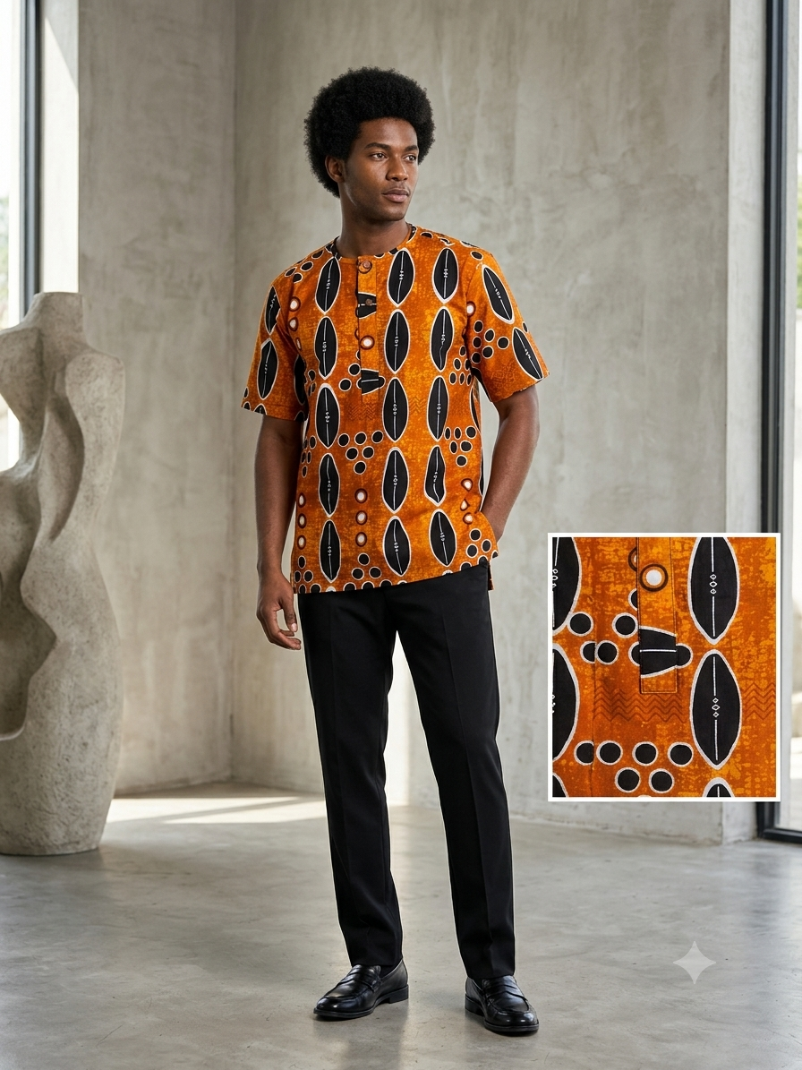 Men's Ankara Print Short Sleeve Senator Top