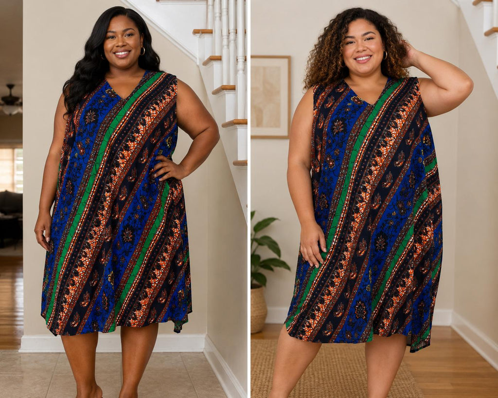 Ankara Diagonal Stripe Sleeveless Summer Dress