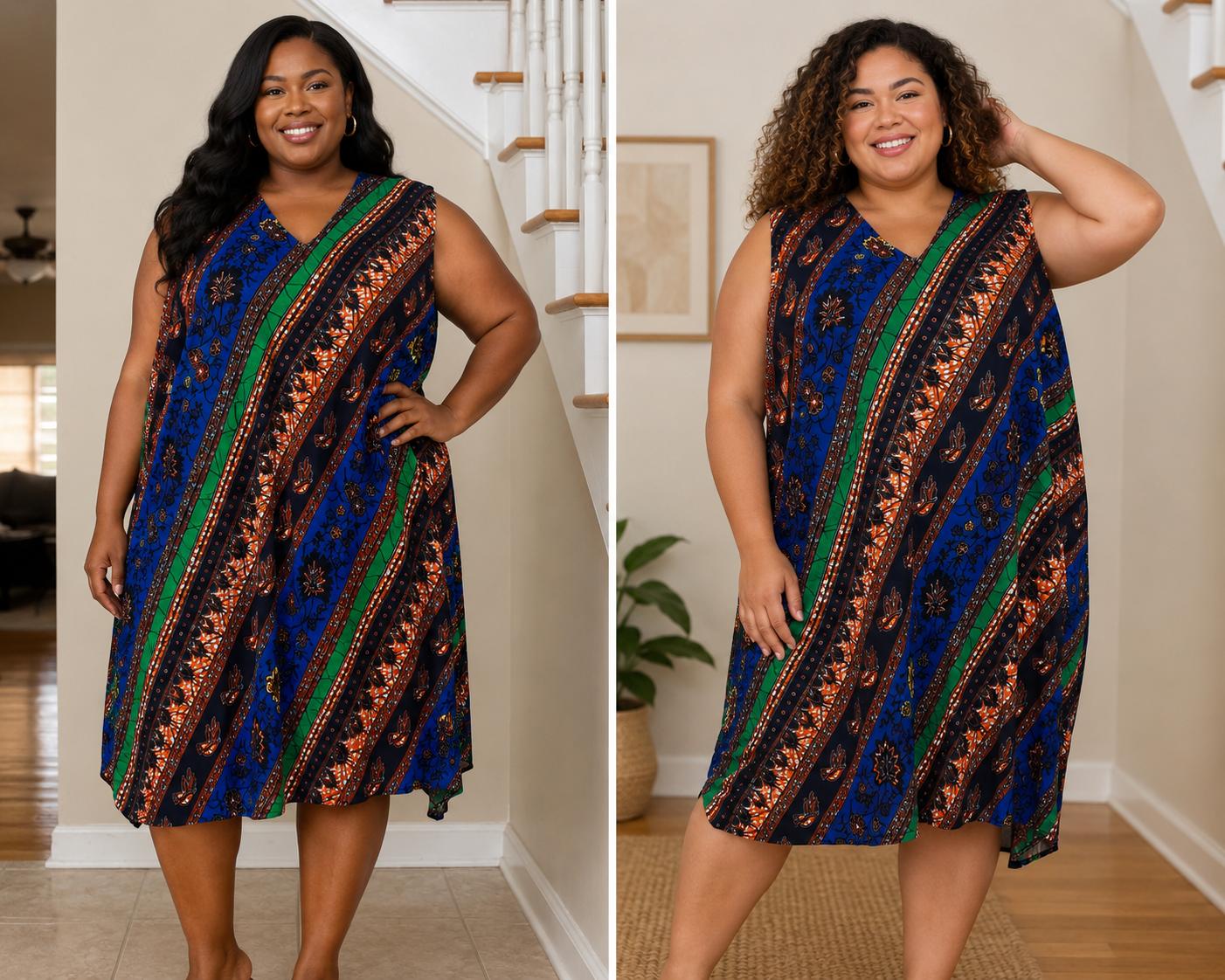 Ankara Diagonal Stripe Sleeveless Summer Dress
