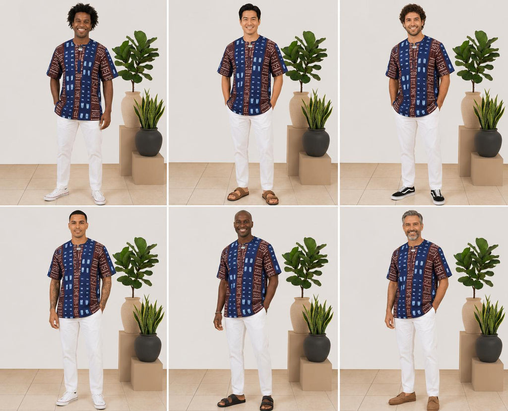 Men's Ankara Mudcloth Print African Senator Top