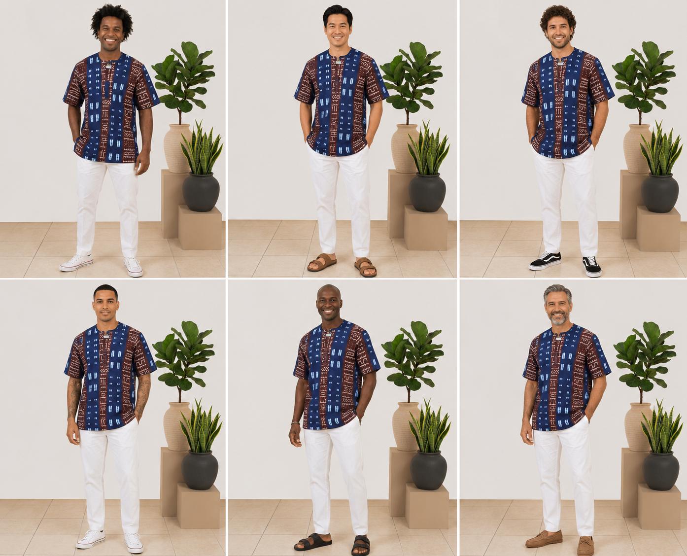 Men's Ankara Mudcloth Print African Senator Top