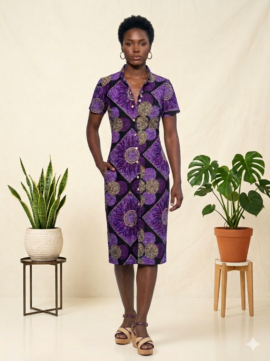 Button-Down Ankara Shirt Dress