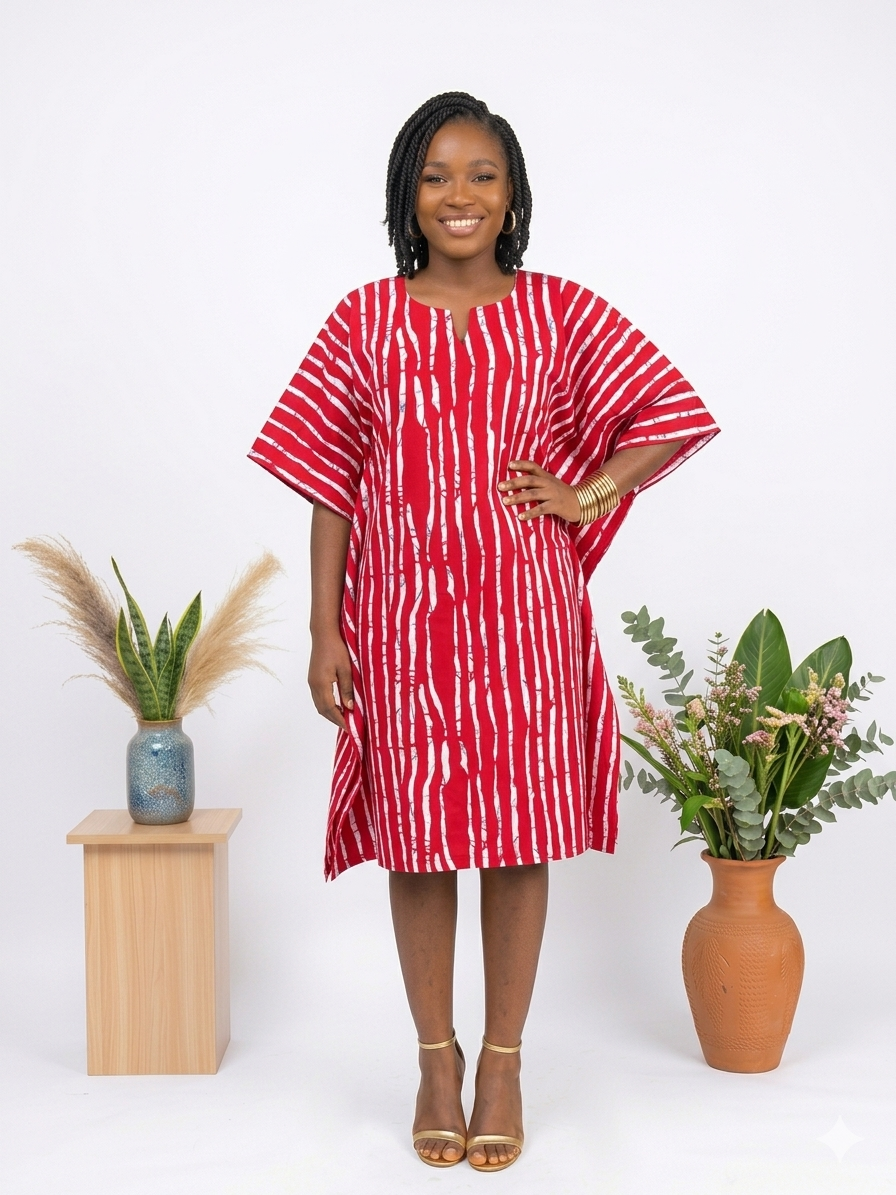 Red & White Striped Shift Ankara Dress