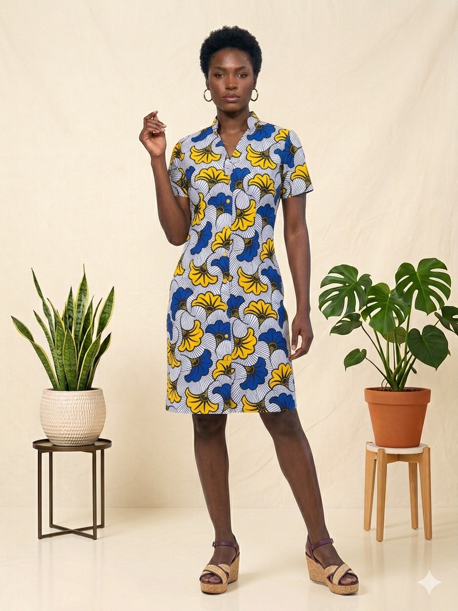 Button-Down Ankara Shirt Dress