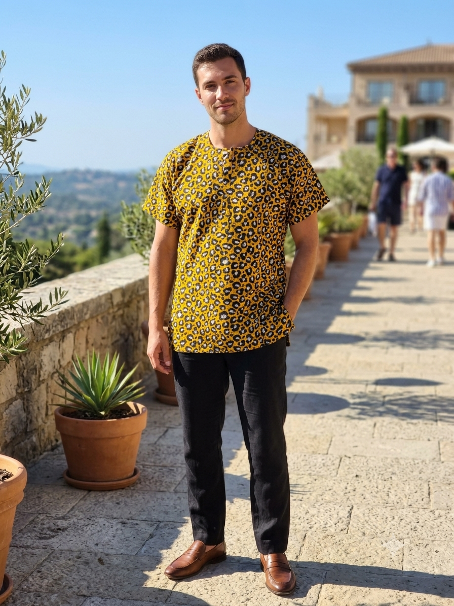 Men's Ankara Leopard Print Senator Top