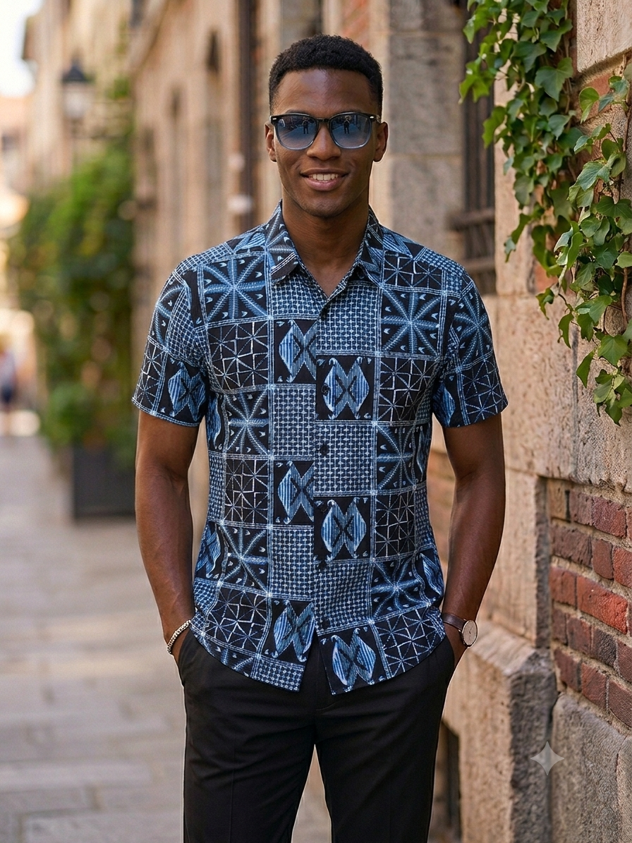 Bogolan Patchwork Print Short-Sleeve Shirt