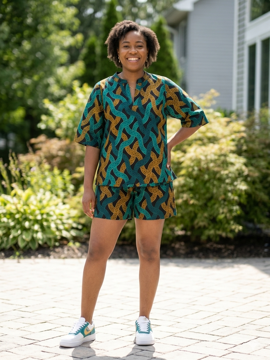 Ankara Chain Print Women's Shorts and Shirt Set