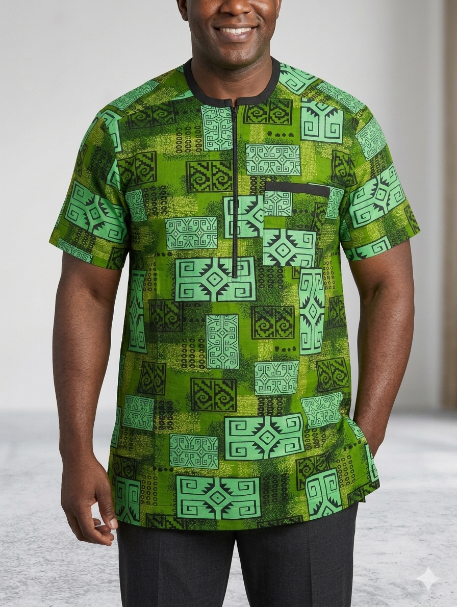 Ankara Geometric Patchwork Short Sleeve Senator Top