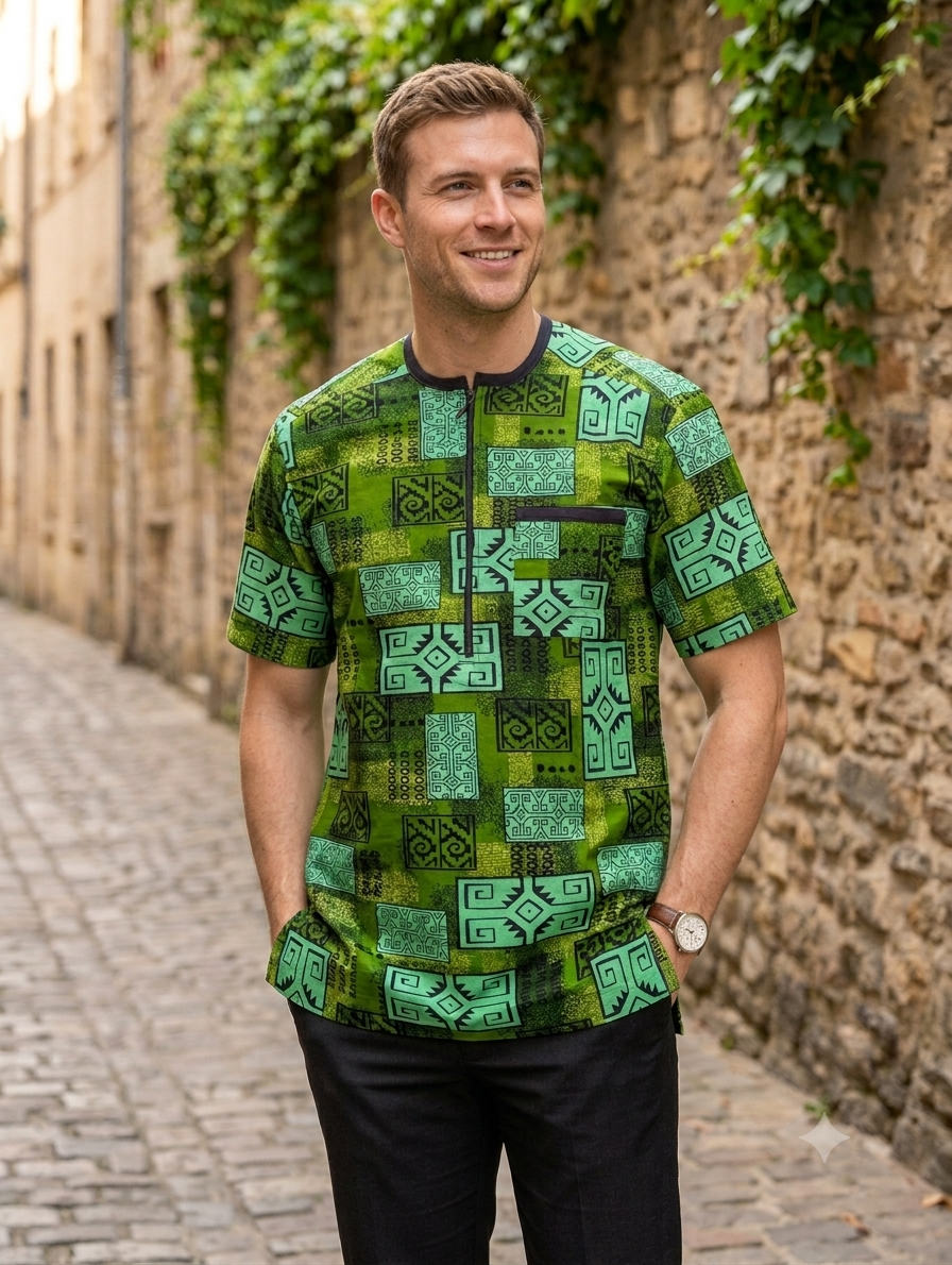 Ankara Geometric Patchwork Short Sleeve Senator Top