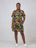 Ankara Swirl Button-Down Women's Shorts and Top Set