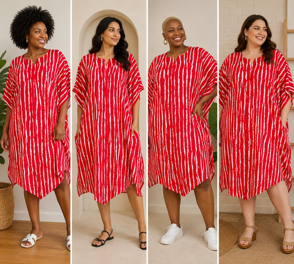 Red & White Striped Shift Ankara Dress