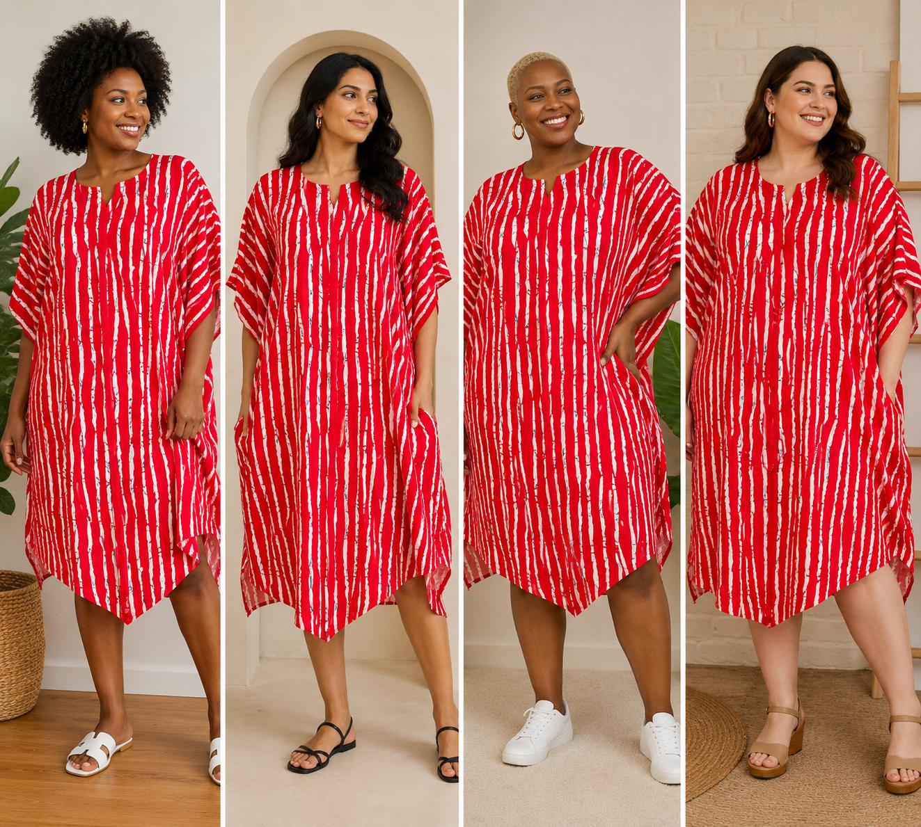 Red & White Striped Shift Ankara Dress
