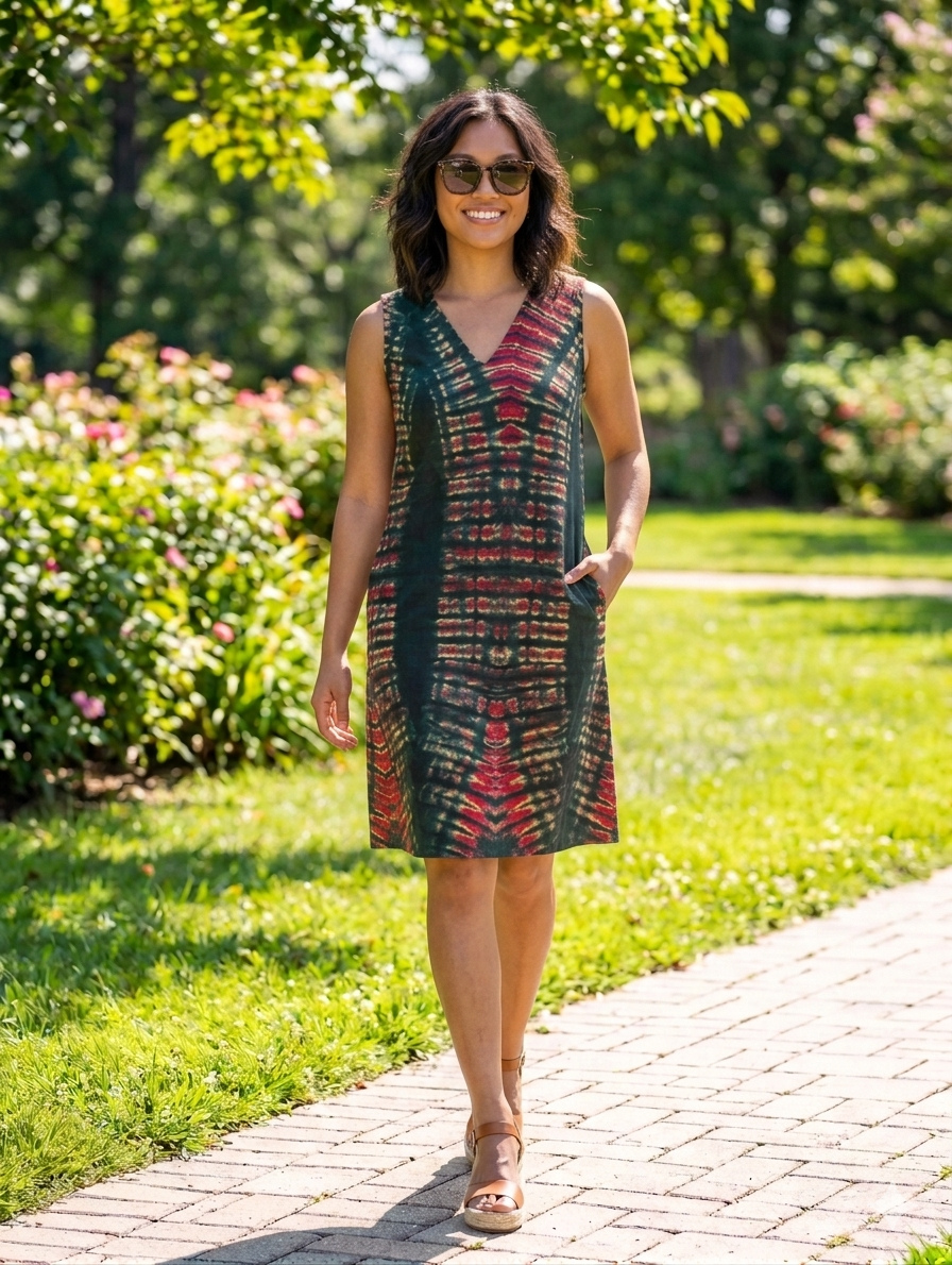 Adire Tie-Dye Sleeveless Mini Dress
