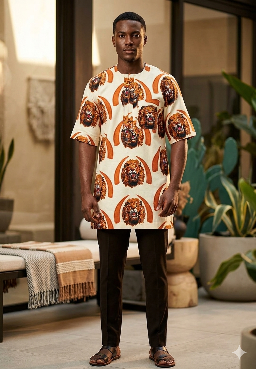 Cream Lion Head with Tusk Isiagu Top – Regular Length