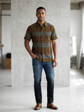 Men's Ankara Script Print Button-Up Shirt