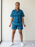Ankara Blue Dotted Circle Print Women's Shorts and Top Set