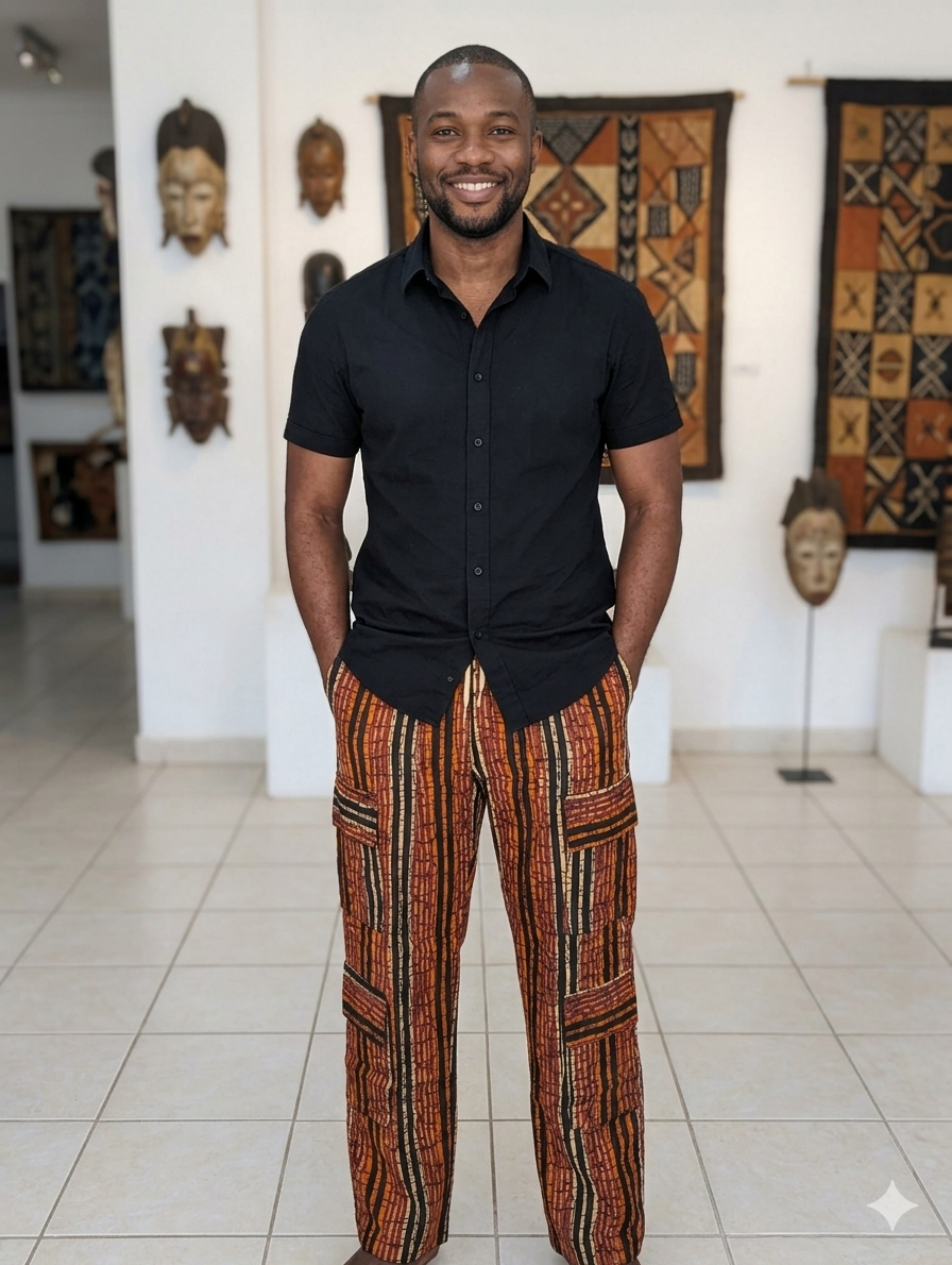 Ankara Burnt Orange Vertical Stripe Men's Cargo Pants