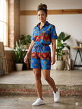 Ankara Blue Floral Sunburst Women's Shorts and Top Set