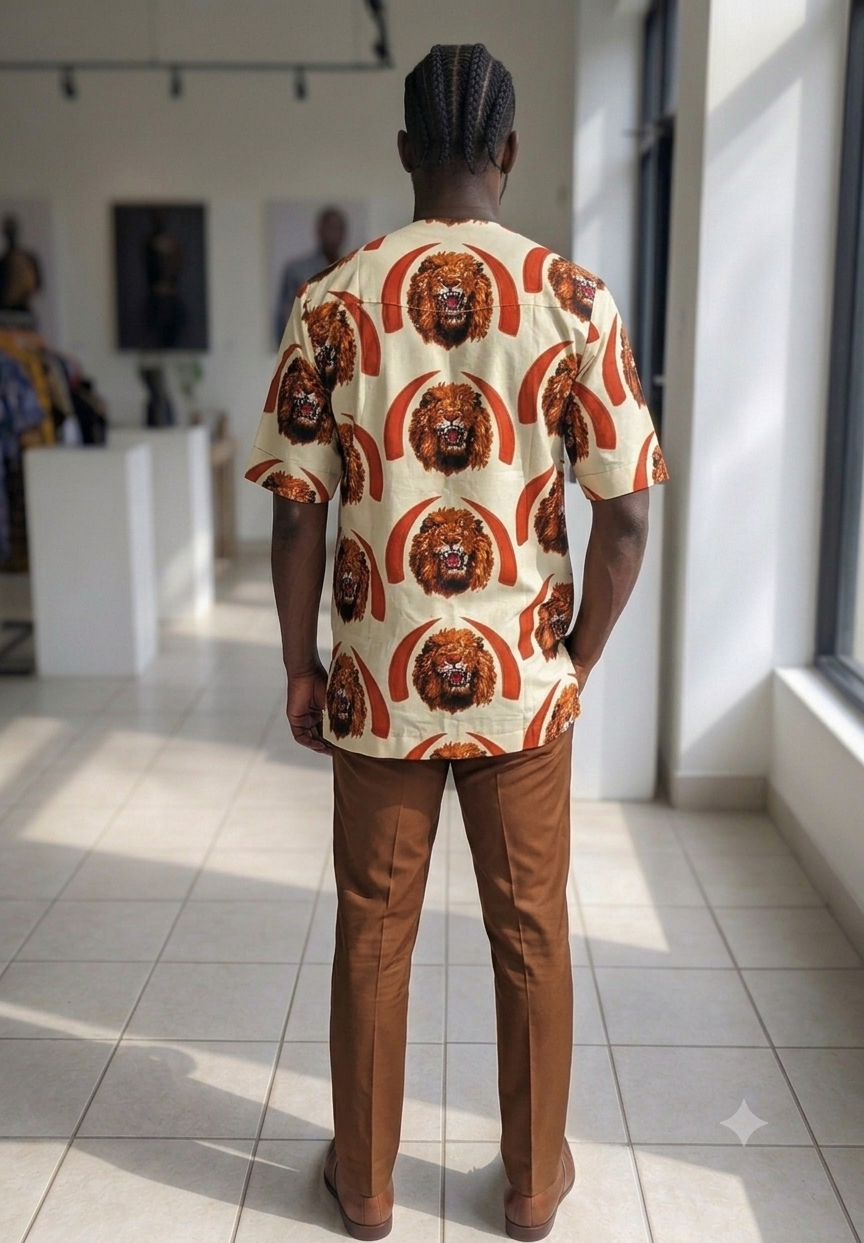 Cream Lion Head with Tusk Isiagu Top – Regular Length