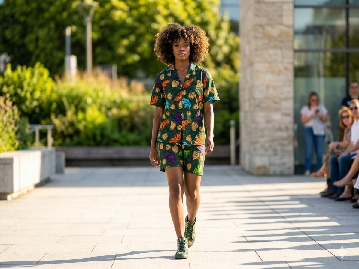 Ankara Dark Green Tropical Palm Leaf Women's Shorts and Top Set