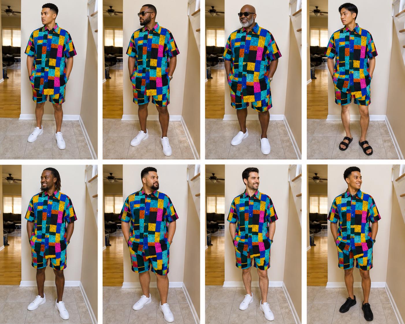 African Block Print Men's Shirt & Shorts Set