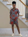 Ankara Mixed Geometric leaf Women's Shorts and Top Set