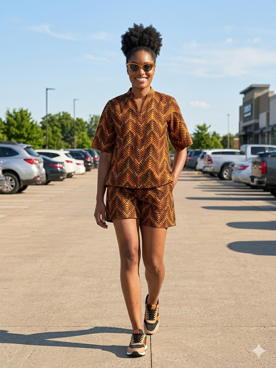 Ankara Chevron Diamond Print Women's Shorts and Top Set