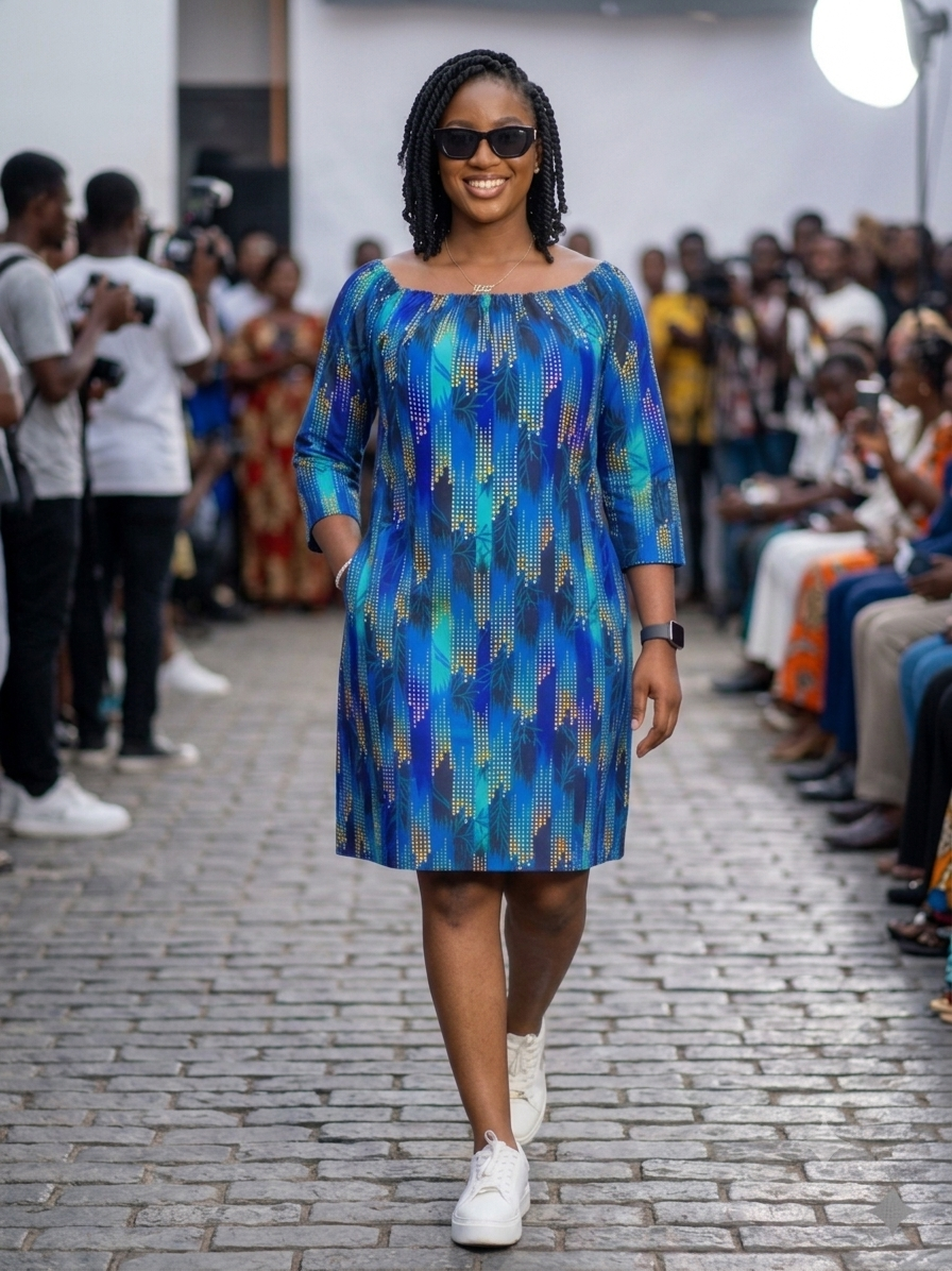 Ankara Cascade Print Off-Shoulder Mini Dress