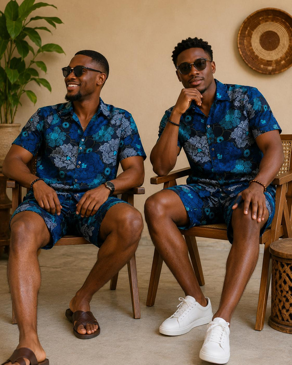 African Print Men's Short Sleeve Shirt & Shorts Set