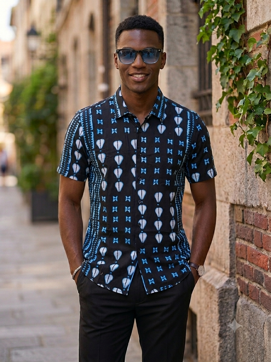 Men's Ankara Geometric Print Short-Sleeve Shirt