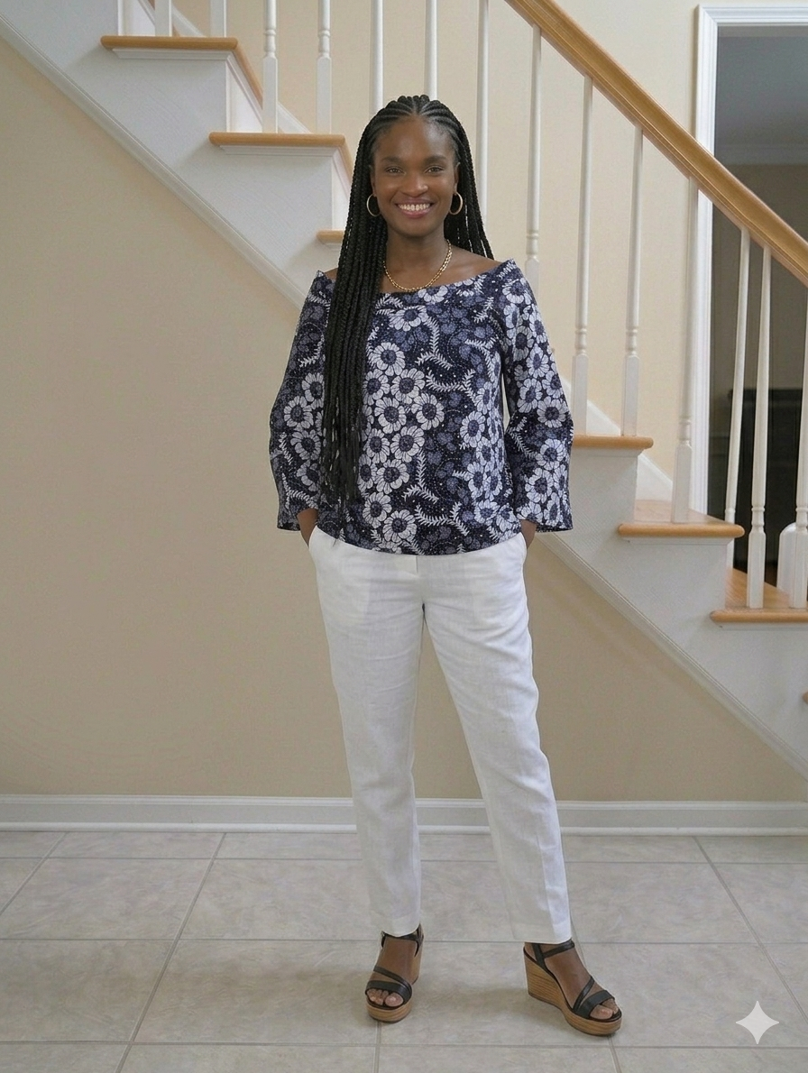 Ankara Floral Print Bell-Sleeve Top