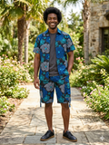 African Print Men's Short Sleeve Shirt & Shorts Set