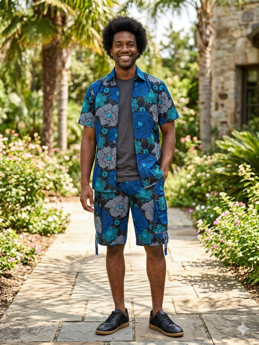 African Print Men's Short Sleeve Shirt & Shorts Set