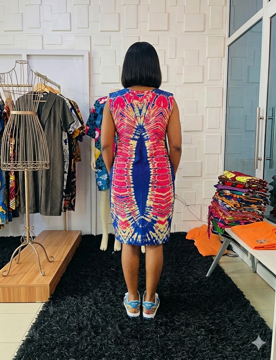 Adire Tie-Dye Sleeveless Mini Dress