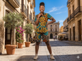Ankara Teal Gold Swirl Circle Women's Shorts and Top Set