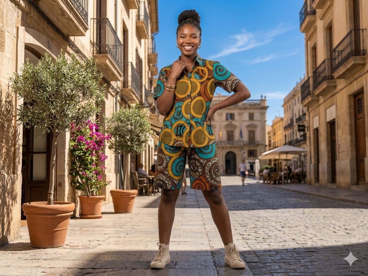 Ankara Teal Gold Swirl Circle Women's Shorts and Top Set