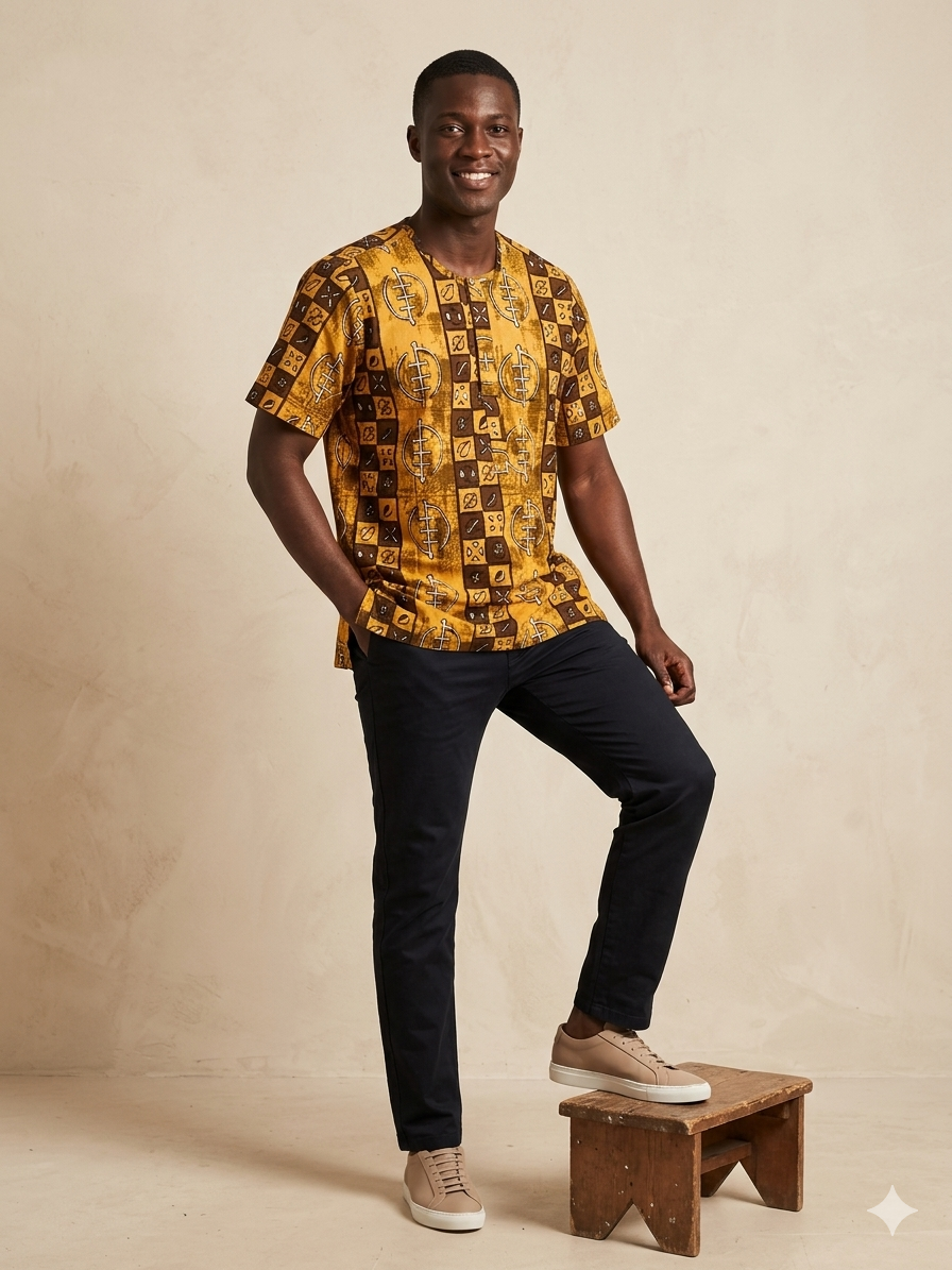 Men's Gold Block Print Short Sleeve Senator Top