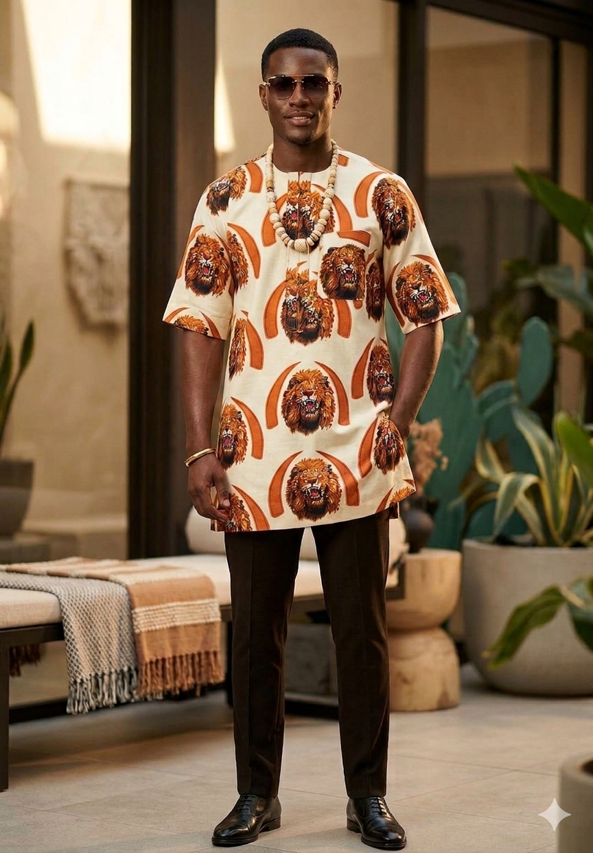 Cream Lion Head with Tusk Isiagu Top – Regular Length