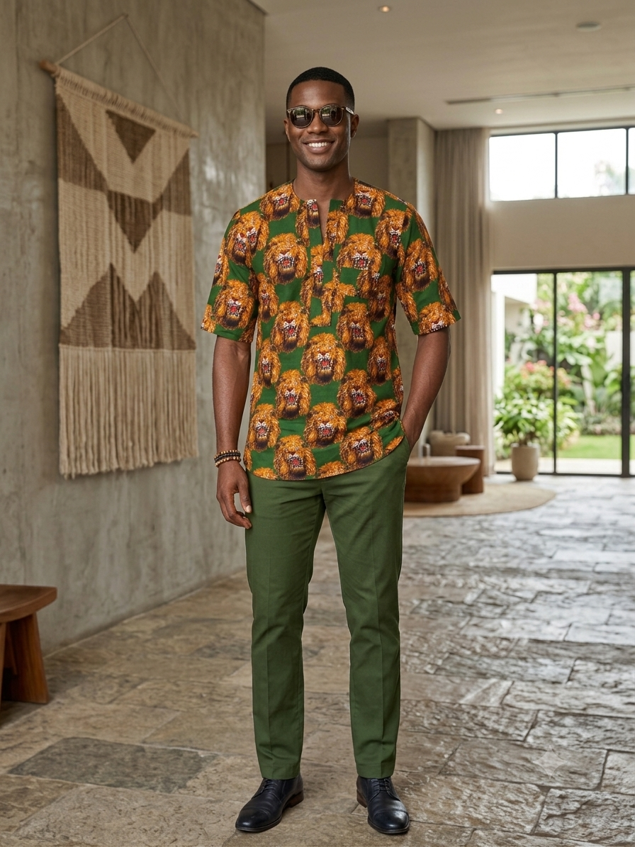 Green Lion Head Isiagu Top – Regular Length